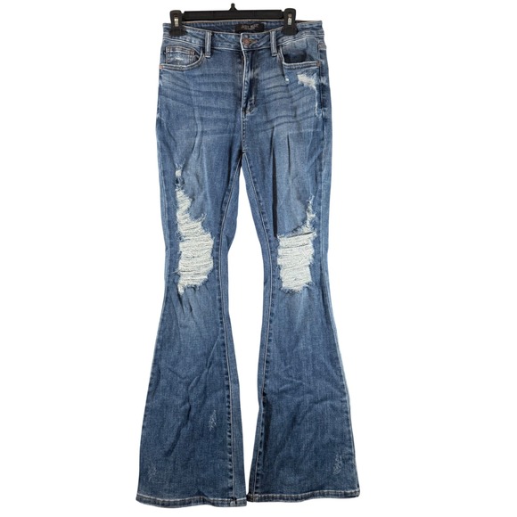 Judy Blue Denim - Judy Blue Flare Jeans 7/28 Distressed High Rise Blue Bell Bottom JB88480